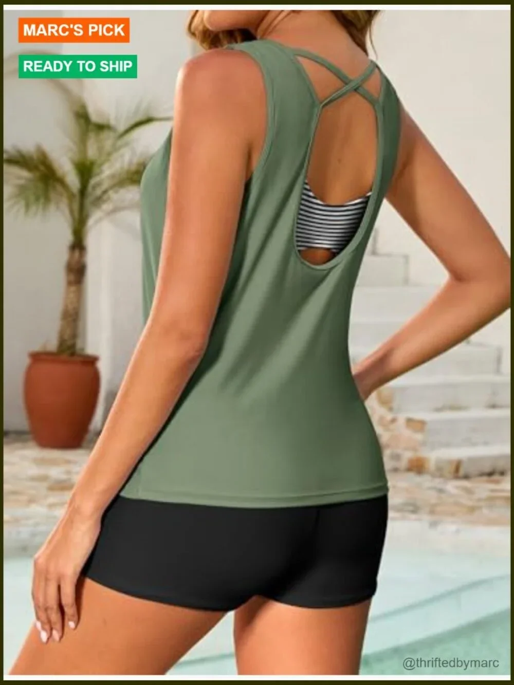 3 Piece Tankini Set with Swim Shorts Plus Size Modest Bathing Suit